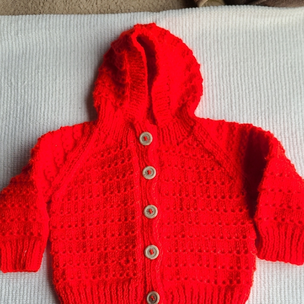 Bright Red Knitted Baby Cardigan